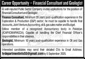 Financial Consultant and Geologist Jobs in Public Sector Company