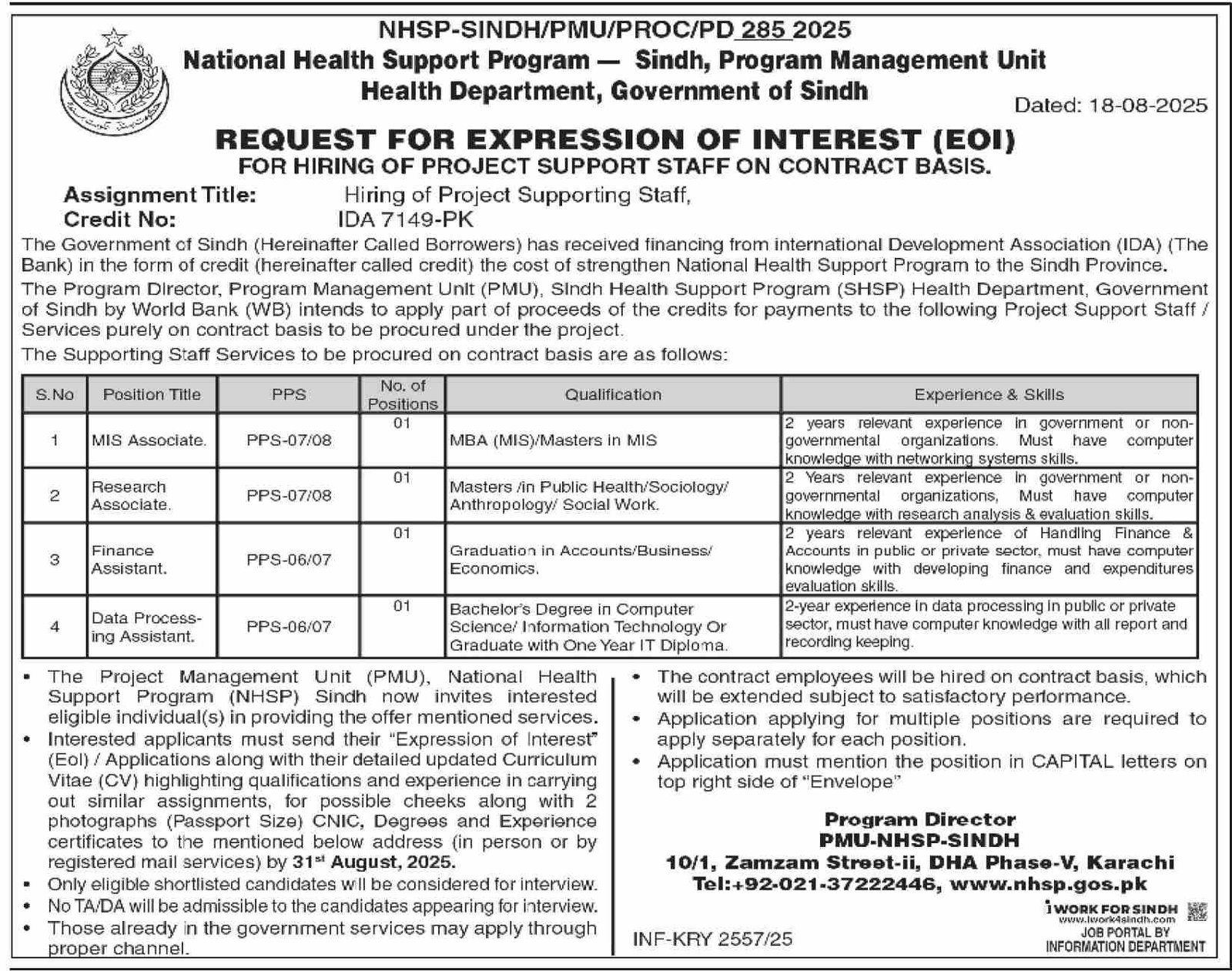 NHSP Sindh Jobs 2025 – Apply Now for Project Support Staff Vacancies