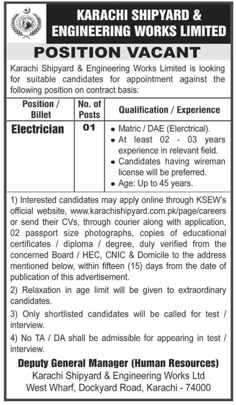 Prestigious Karachi Shipyard Jobs 2025 – Secure The Electrician Role Now