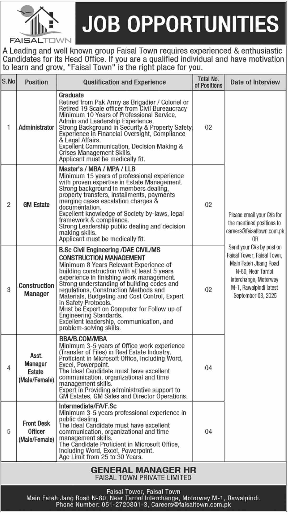 Career Opportunities At Faisal Town Private Limited – Apply Now