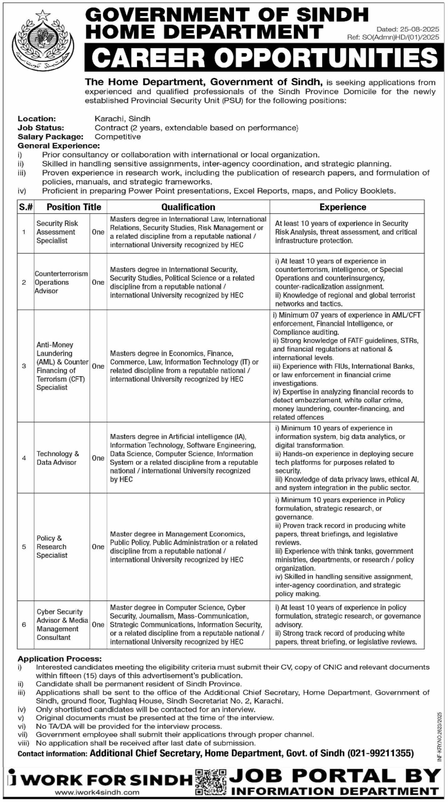 Career Opportunities in Government of Sindh – Home Department (2025)