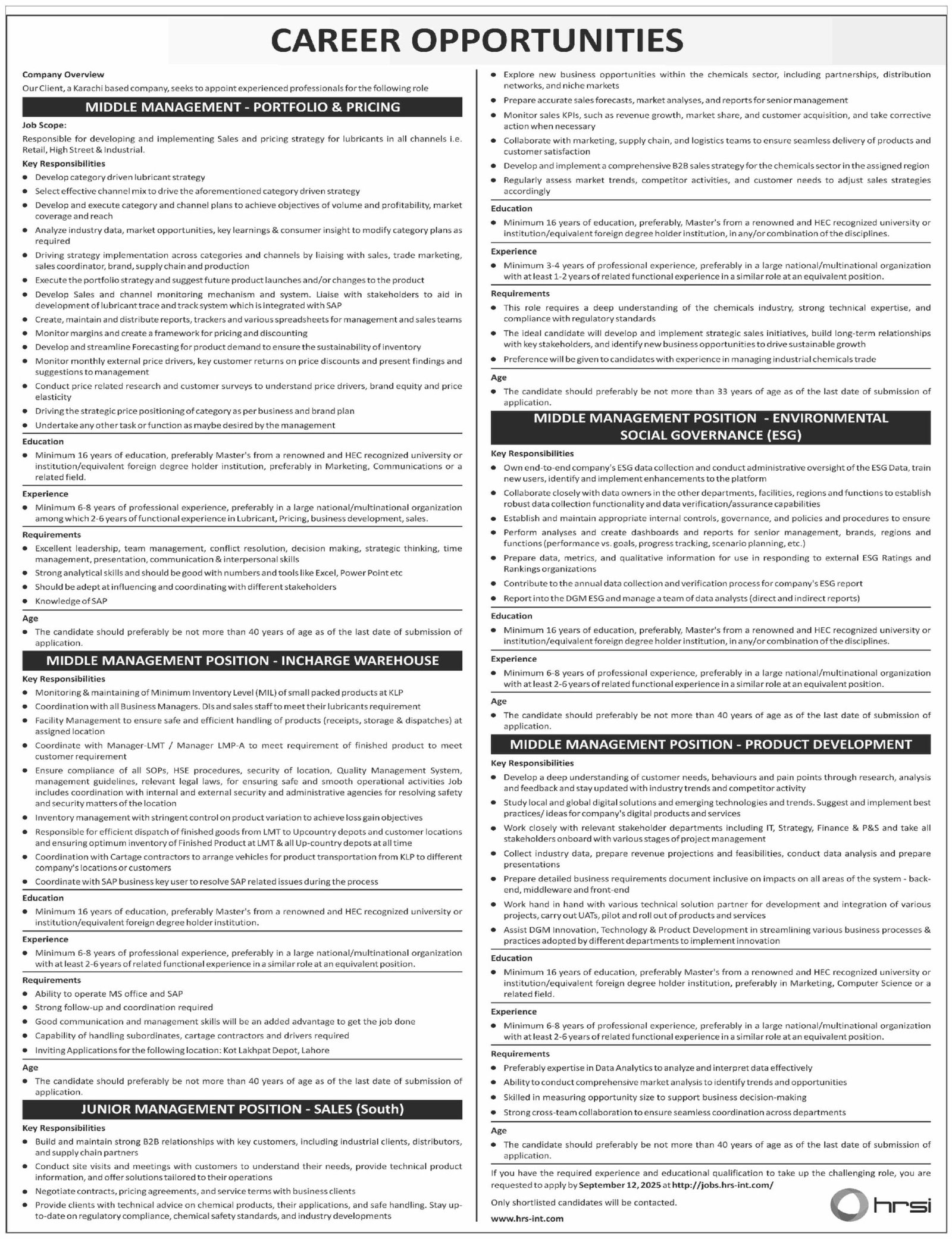 Career Opportunities at HRS – Middle & Junior Management Jobs in Pakistan (Apply Now)