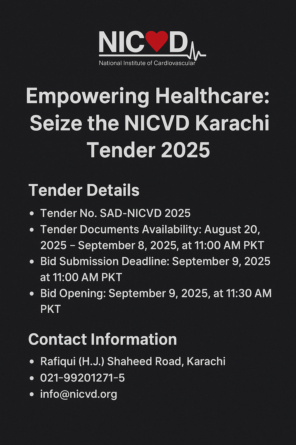 NICVD Karachi Tender Notice 2025 – Download Documents & Apply Online