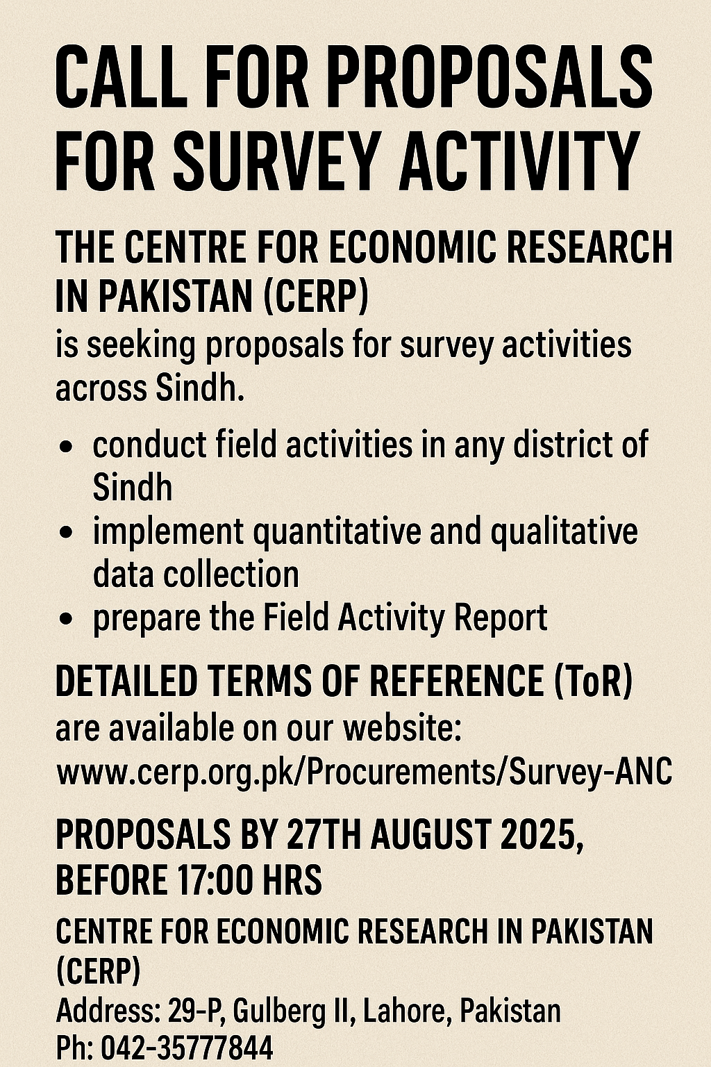 Call for Proposals: Survey Activity by CERP