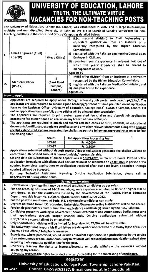 Non-Teaching Posts Available at University of Education Lahore: Complete Application Guide