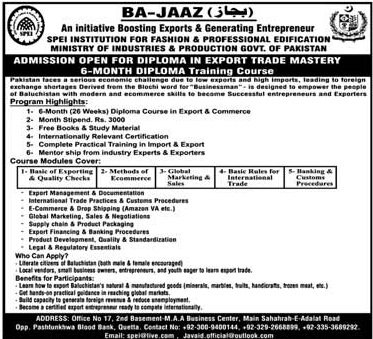 BA‑JAAZ SPEI 6‑Month Diploma in Export Trade: Admissions Open 2025