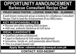 Barbecue Consultant Recipe Chef (Rawalpindi/Islamabad)