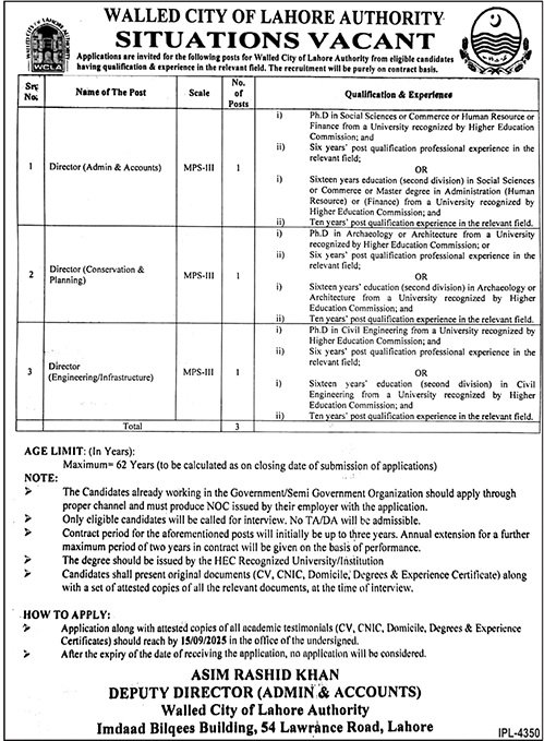 Walled City Lahore Jobs: Applications Invited for Multiple Positions