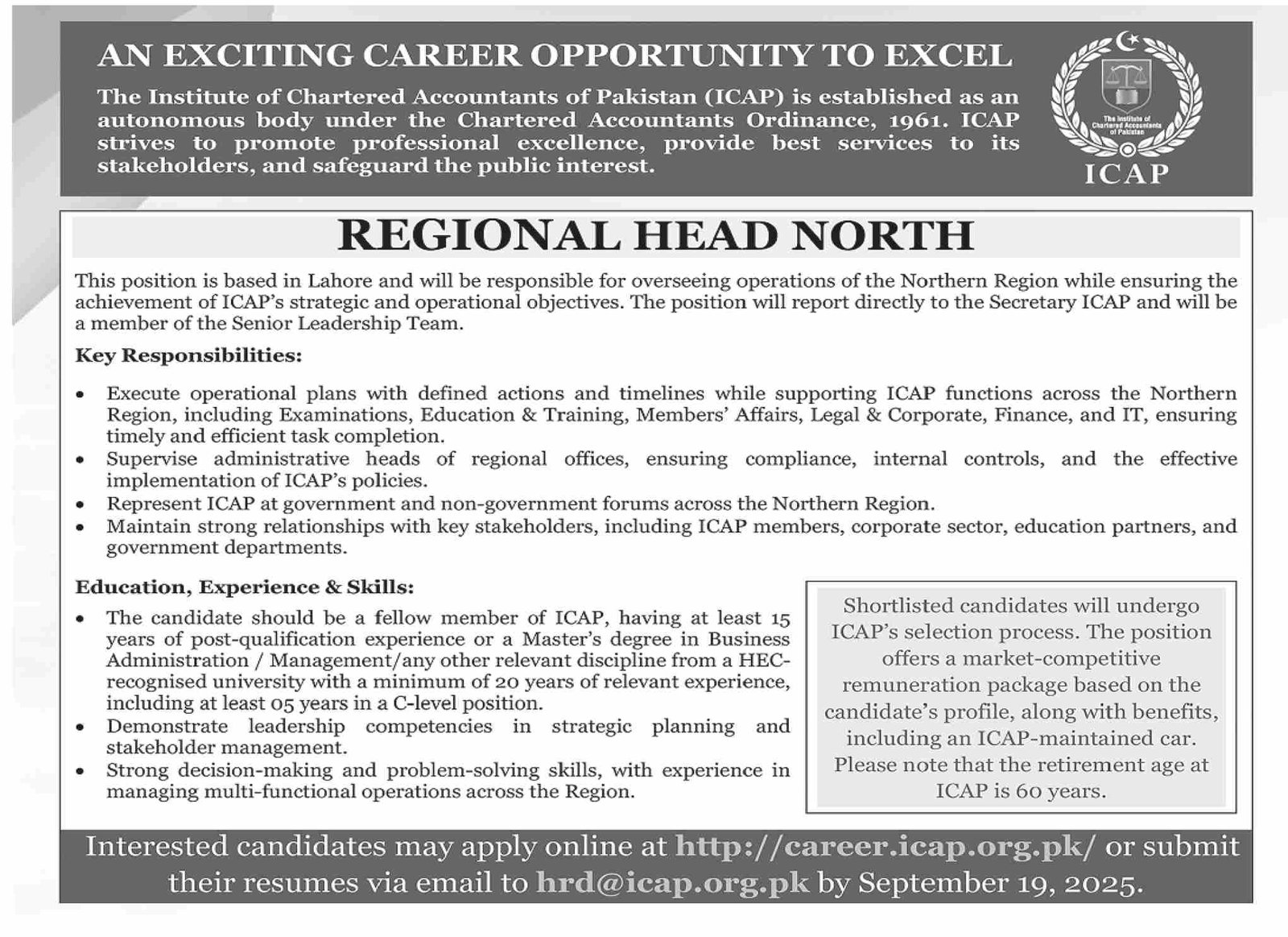ICAP Jobs 2025: Regional Head North Apply Now