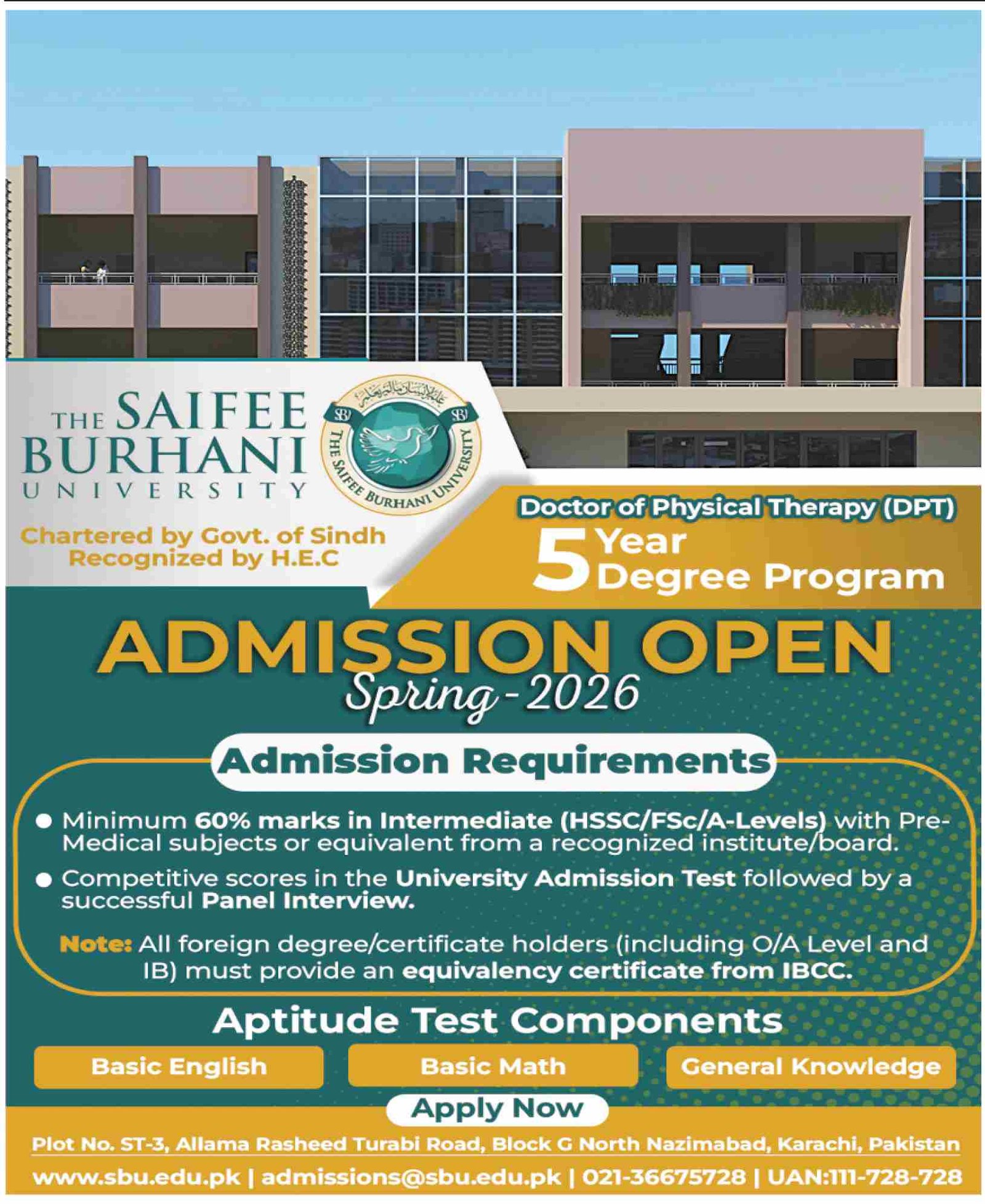 Saifee Burhani University Opens Admissions for Doctor of Physical Therapy (DPT) – Spring 2026