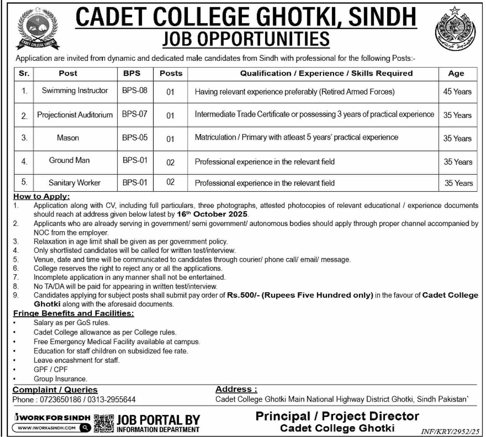 Career Opportunities at Cadet College Ghotki, Sindh: Apply Now