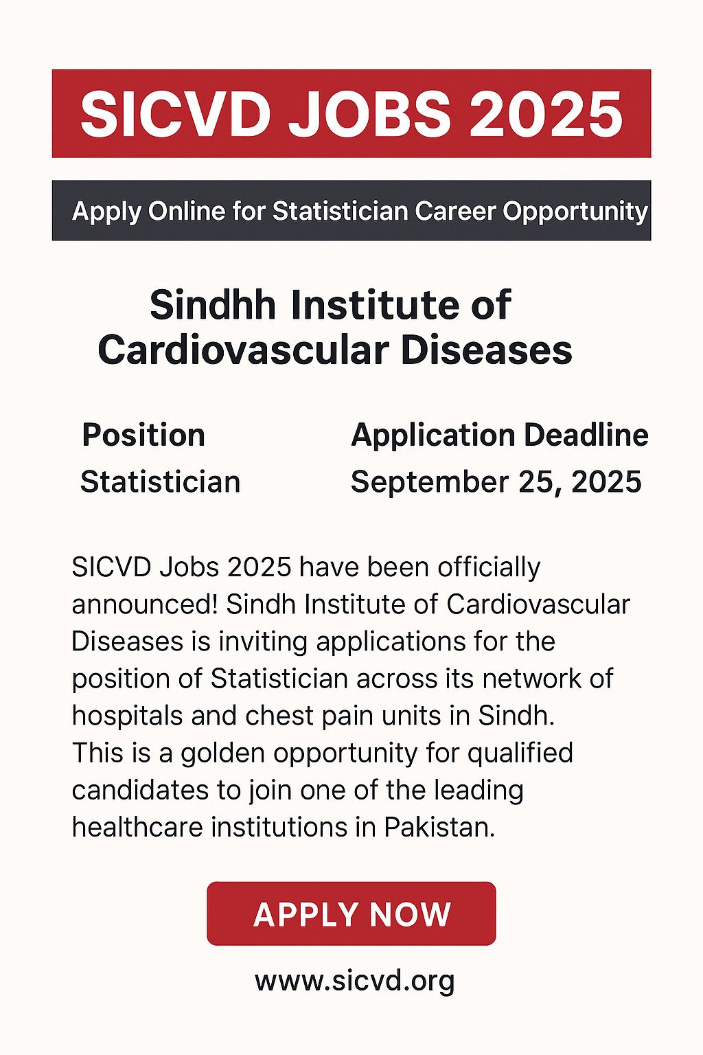SICVD Career Opportunities 2025 – Apply Now for Statistician Position