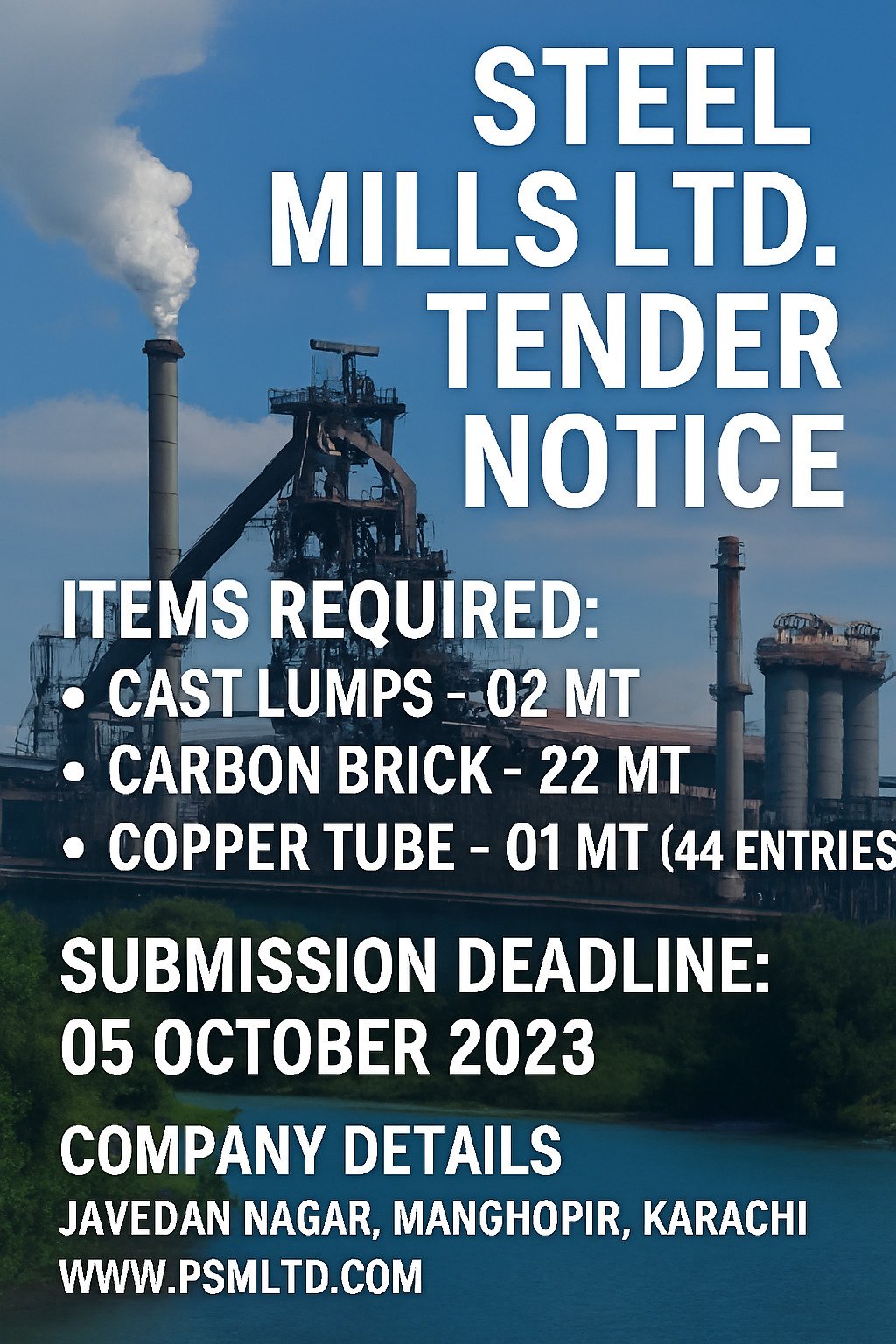 Peoples Steel Mills Tender Notice – October 2023 Supply Opportunities for Vendors