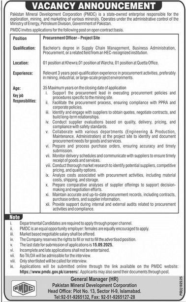 PMDC Procurement Officer Jobs 2025 – Apply Online for Government Vacancies in Pakistan