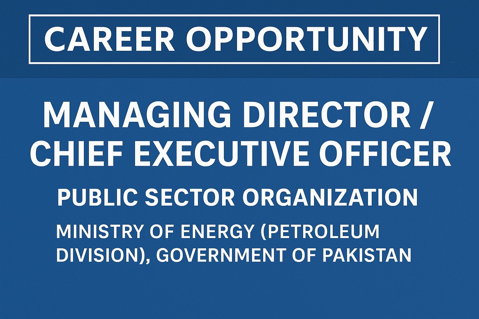 Career Opportunity: Managing Director / Chief Executive Officer – Public Sector Organization under Petroleum Division