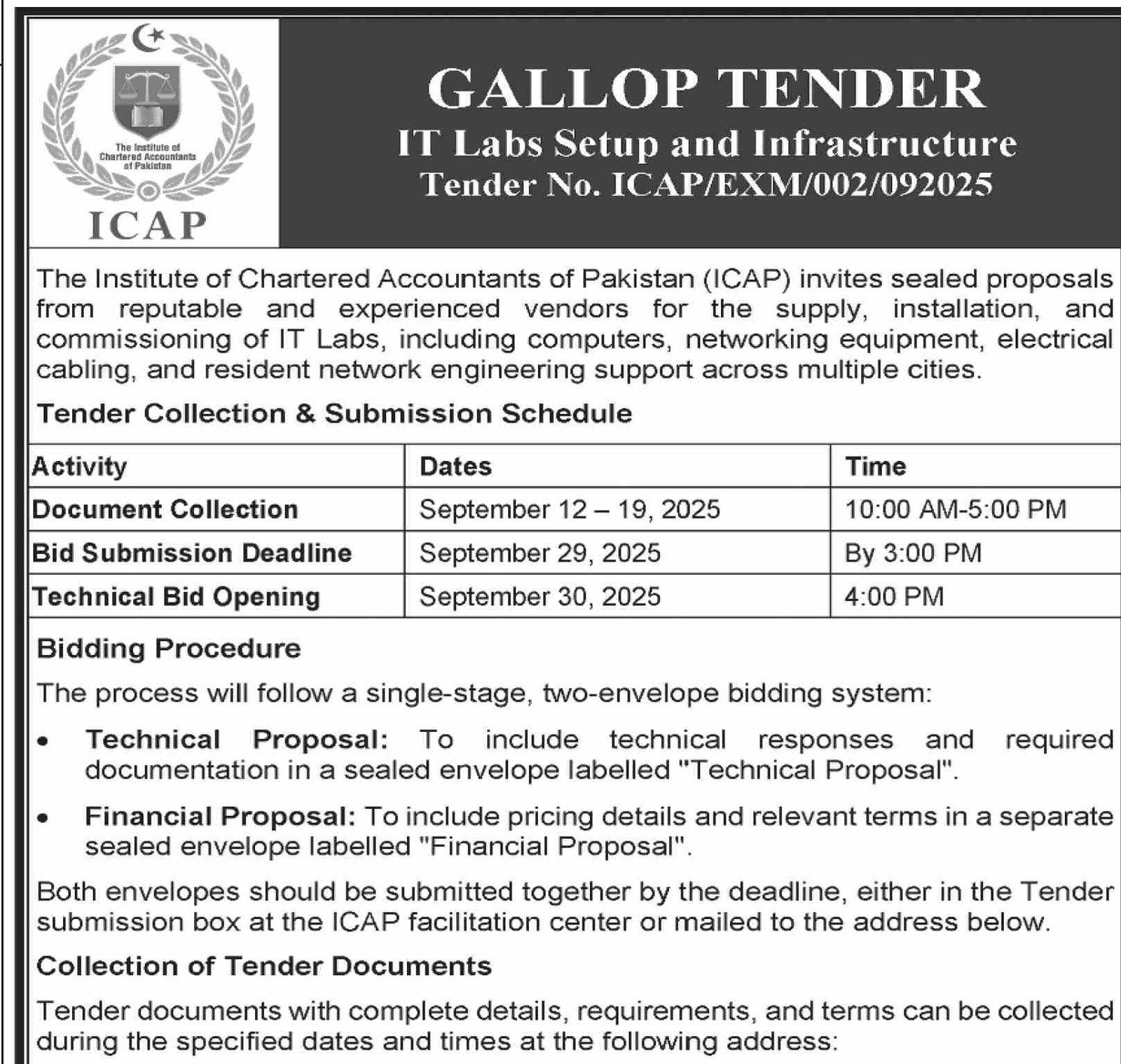 ICAP Announces Gallop Tender for IT Labs Setup & Infrastructure