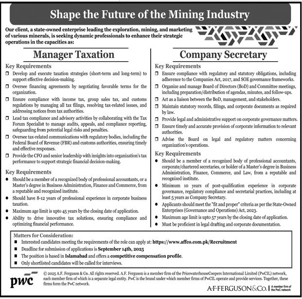 💼 Taxation Manager & Company Secretary Jobs in Mining Industry – Apply Now!