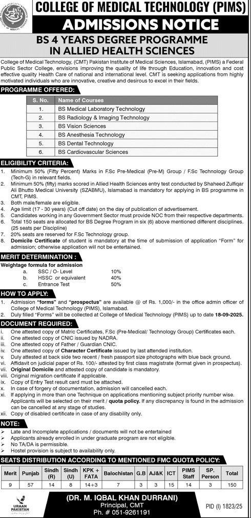 BS Allied Health Sciences Admissions 2023 – SZABMU Islamabad | Apply Now